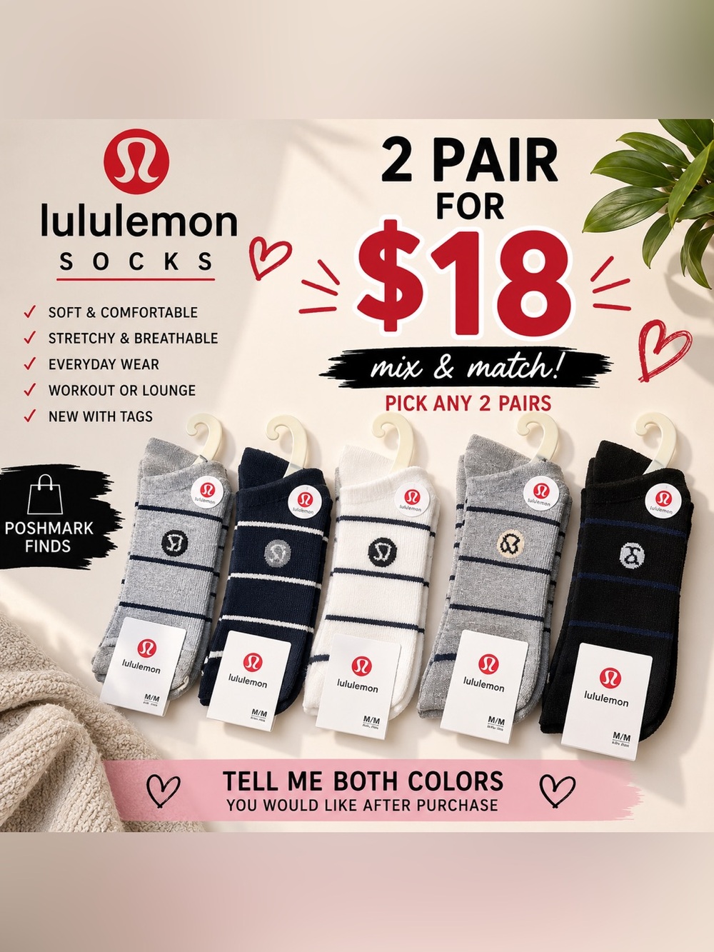 Lululemon Crew Socks – 2 Pairs for $18 ❤️